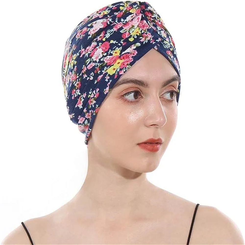 Leopard Snakeskin Floral Print Knotted Women's Turban Cap Muslim Headscarf Twist Knot Indian Cap Lady Bandanas Hair Accessories
