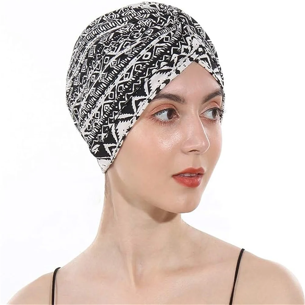 Leopard Snakeskin Floral Print Knotted Women's Turban Cap Muslim Headscarf Twist Knot Indian Cap Lady Bandanas Hair Accessories