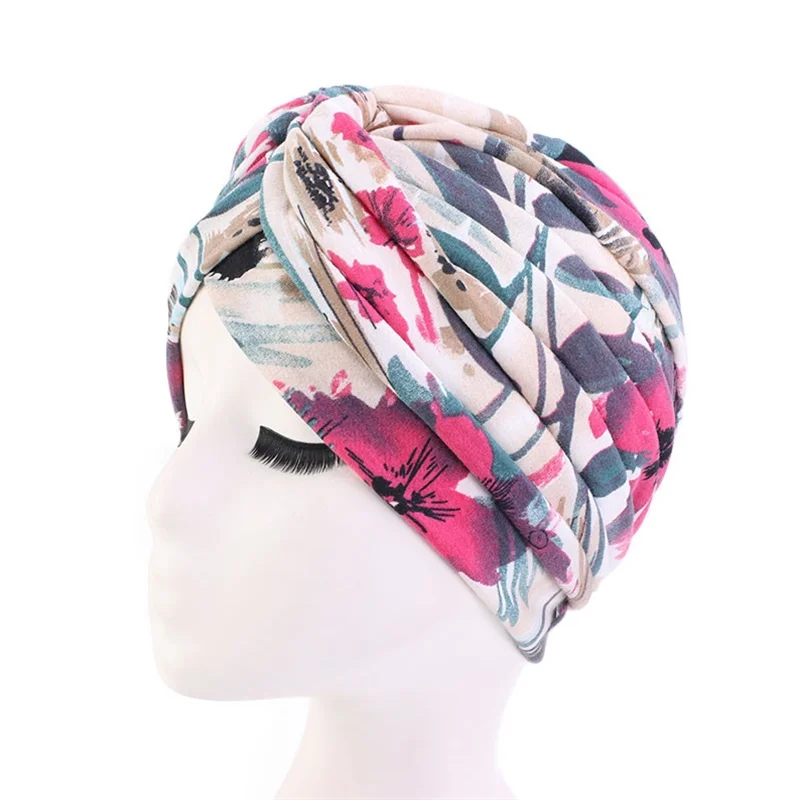 Leopard Snakeskin Floral Print Knotted Women's Turban Cap Muslim Headscarf Twist Knot Indian Cap Lady Bandanas Hair Accessories