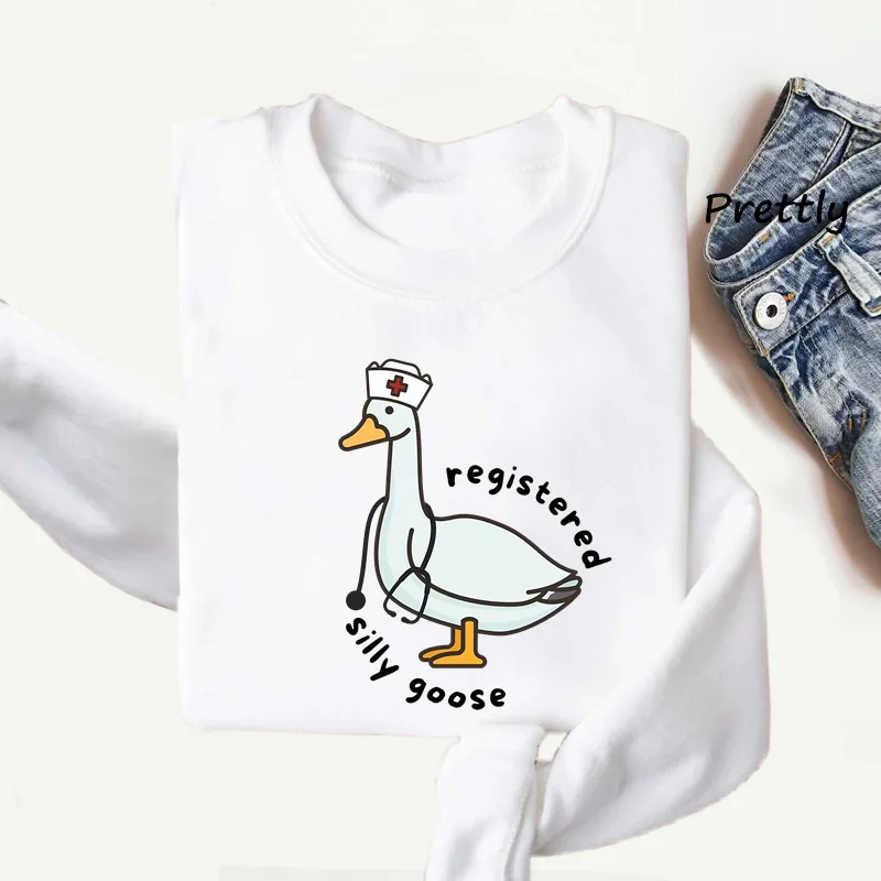 Registered Silly Goose Sweatshirt Nurse Gift Funny Goose Graphic Sweatshirts Pullver Long Sleeve Knit Hoody Women's Clothing