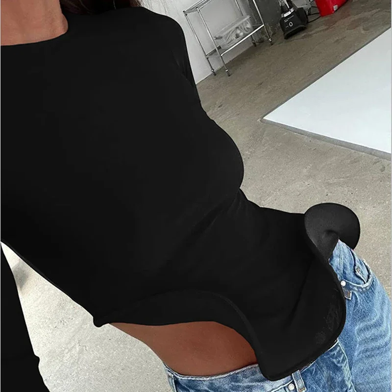 Trendix Slim Long Sleeve Ruffle Tshirts Women Fashion Patchwork Solid Asymmetry T-shirts Ladies 2024 Fashion Y2k Solid Top Femme