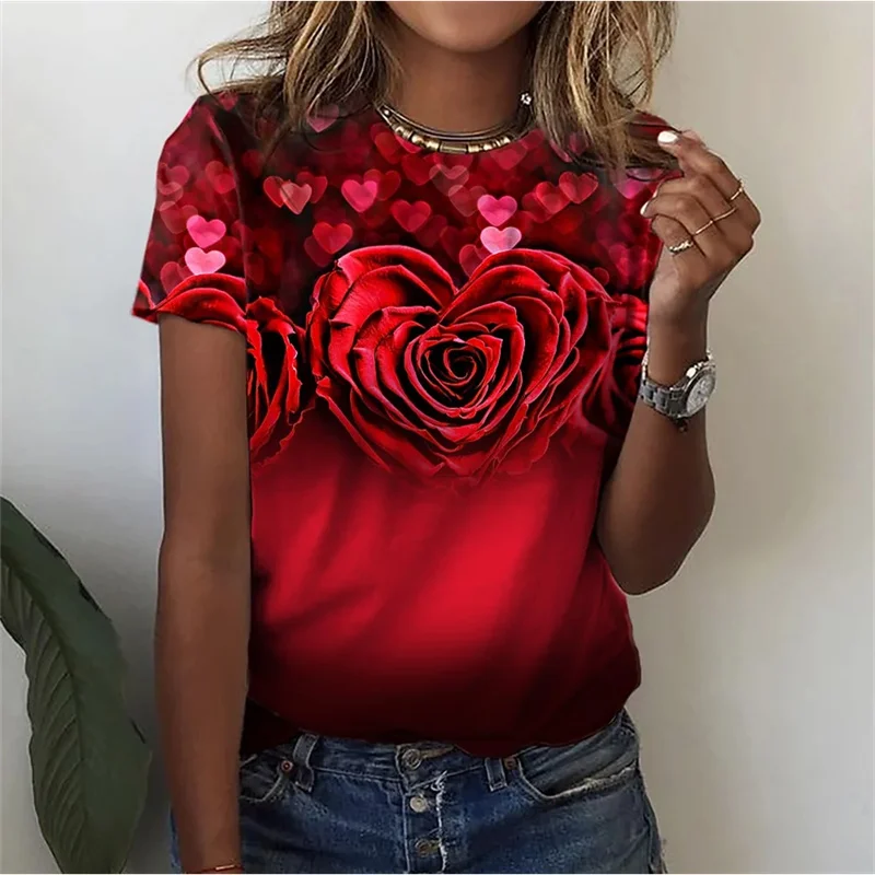 Floral Plants Pattern T-Shirt For Women Flower 3D Printed T Shirts Summer Casual Round Neck Tops Short Sleeves Oversized Tees
