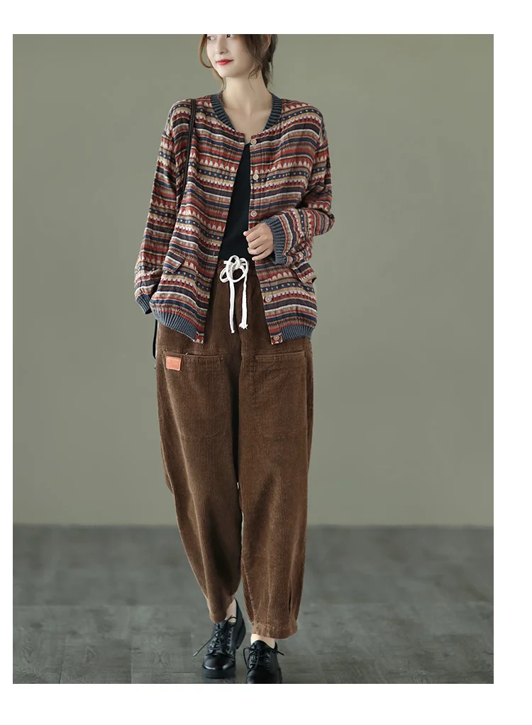 Amax LuluE 2025 Summer Womens Striped Jackets Japan Style Linen Printed Coats Ladies Vintage Loose Clothes Buttons Basic Jacket