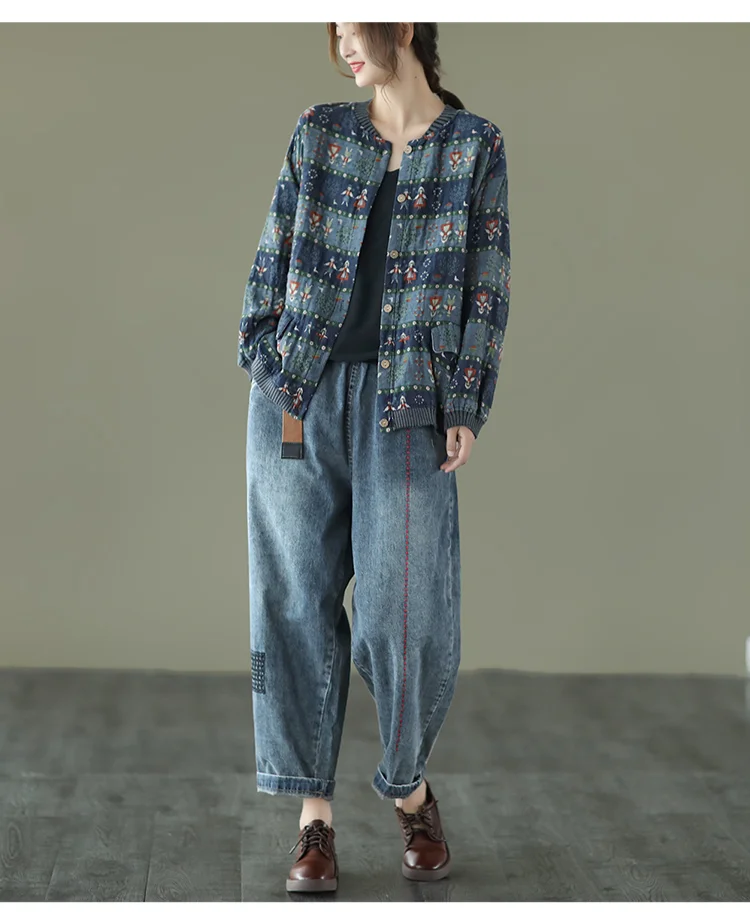 Amax LuluE 2025 Summer Womens Striped Jackets Japan Style Linen Printed Coats Ladies Vintage Loose Clothes Buttons Basic Jacket