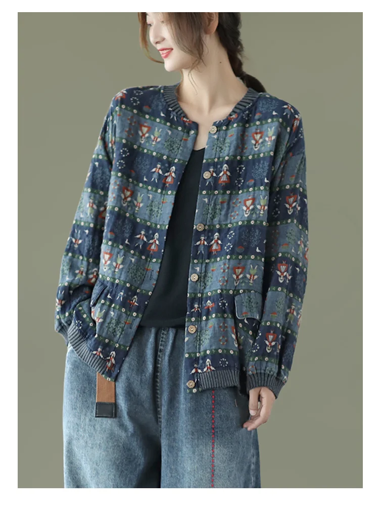 Amax LuluE 2025 Summer Womens Striped Jackets Japan Style Linen Printed Coats Ladies Vintage Loose Clothes Buttons Basic Jacket