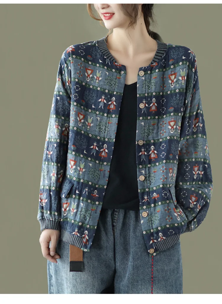 Amax LuluE 2025 Summer Womens Striped Jackets Japan Style Linen Printed Coats Ladies Vintage Loose Clothes Buttons Basic Jacket