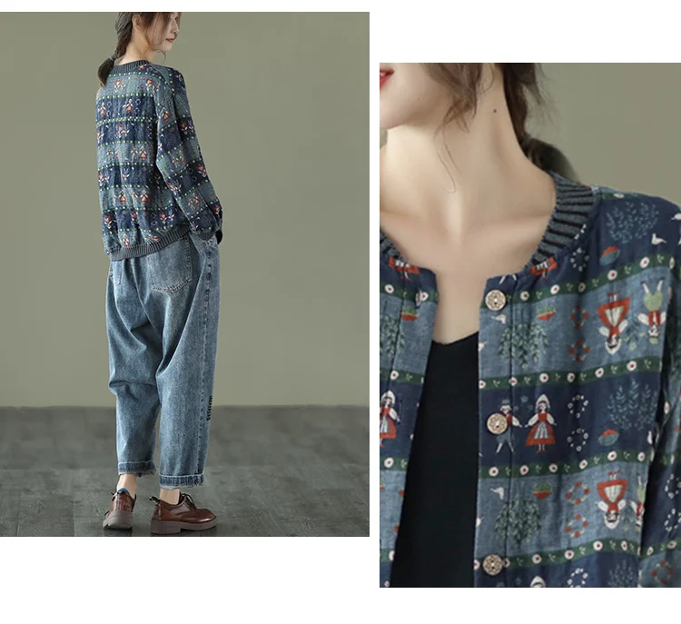 Amax LuluE 2025 Summer Womens Striped Jackets Japan Style Linen Printed Coats Ladies Vintage Loose Clothes Buttons Basic Jacket