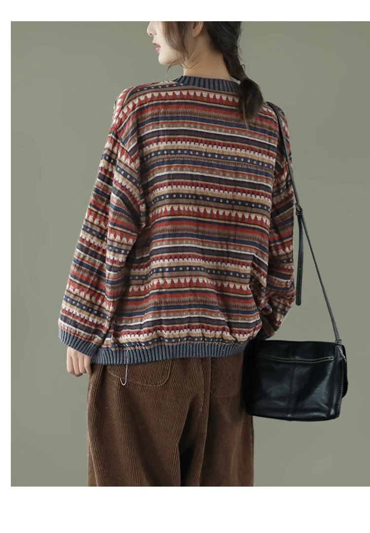 Amax LuluE 2025 Summer Womens Striped Jackets Japan Style Linen Printed Coats Ladies Vintage Loose Clothes Buttons Basic Jacket