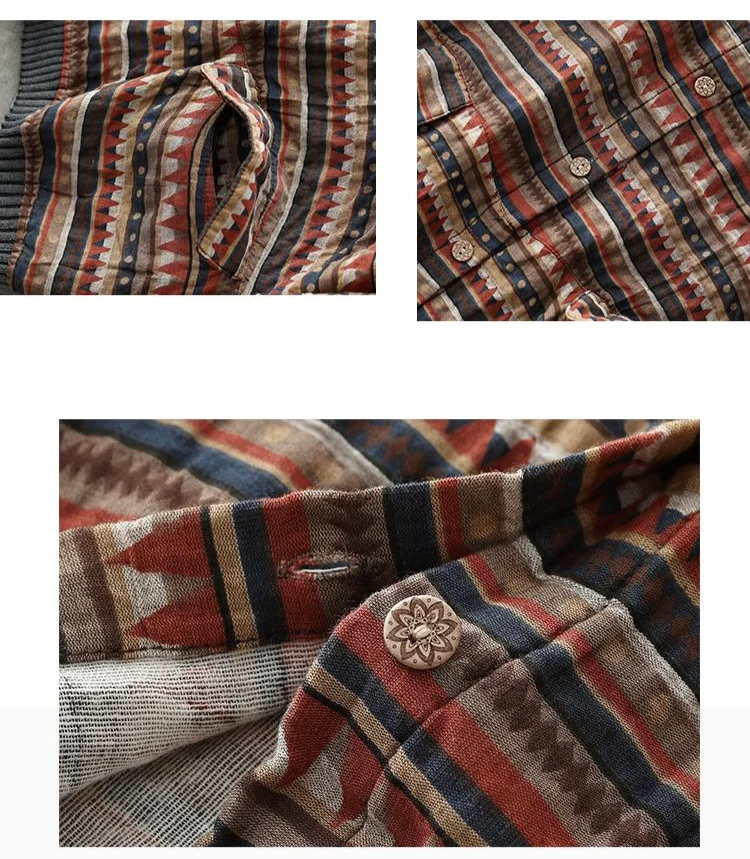 Amax LuluE 2025 Summer Womens Striped Jackets Japan Style Linen Printed Coats Ladies Vintage Loose Clothes Buttons Basic Jacket