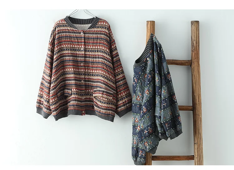 Amax LuluE 2025 Summer Womens Striped Jackets Japan Style Linen Printed Coats Ladies Vintage Loose Clothes Buttons Basic Jacket