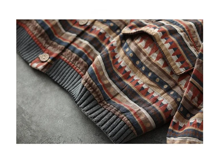 Amax LuluE 2025 Summer Womens Striped Jackets Japan Style Linen Printed Coats Ladies Vintage Loose Clothes Buttons Basic Jacket