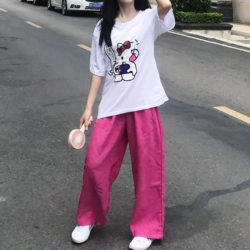 Spring and Autumn Pink Corduroy Pants Women Casual Wide-leg Sweatpants Female High Waist Straight Loose Super Hot Dropshipping