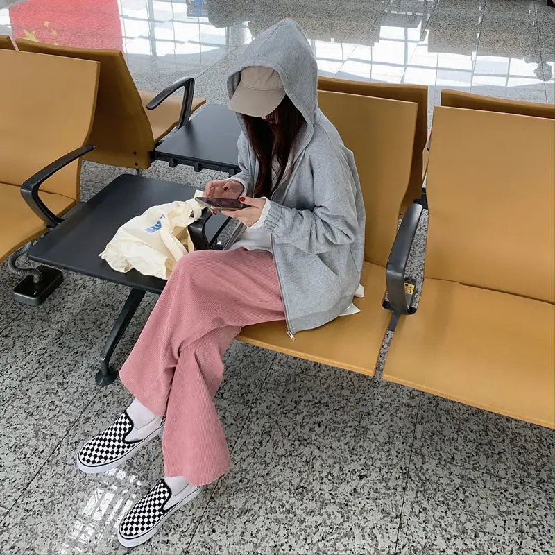 Spring and Autumn Pink Corduroy Pants Women Casual Wide-leg Sweatpants Female High Waist Straight Loose Super Hot Dropshipping