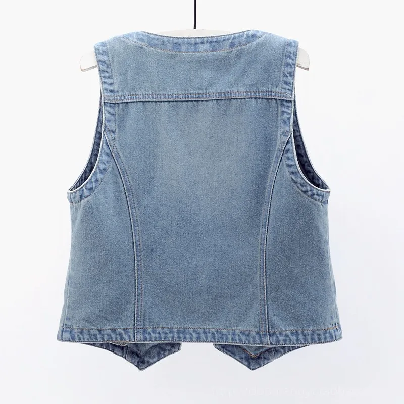 Women Vintage Denim Waistcoat Jacket 2026 Spring New Female Short Slim Sleeveless Coat Vest 6XL Single Breasted Solid Casual Top