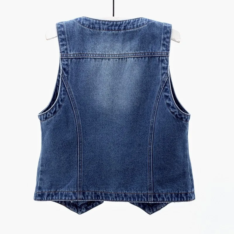 Women Vintage Denim Waistcoat Jacket 2026 Spring New Female Short Slim Sleeveless Coat Vest 6XL Single Breasted Solid Casual Top