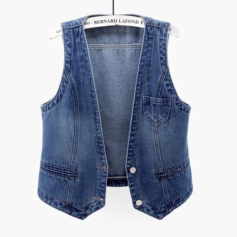 Women Vintage Denim Waistcoat Jacket 2026 Spring New Female Short Slim Sleeveless Coat Vest 6XL Single Breasted Solid Casual Top