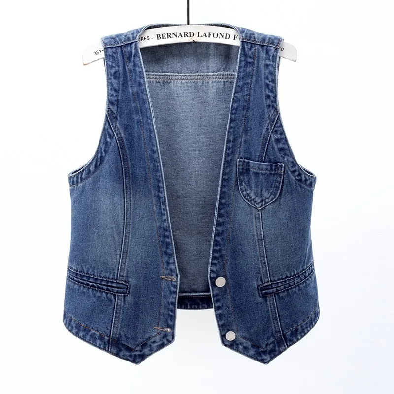 Women Vintage Denim Waistcoat Jacket 2026 Spring New Female Short Slim Sleeveless Coat Vest 6XL Single Breasted Solid Casual Top