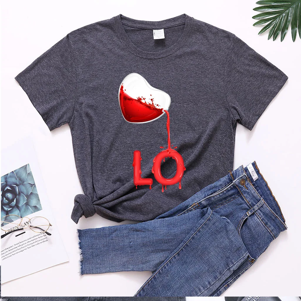 King Queen Couples T Shirt Pour Heart Print Couple Tshirt Summer Fashion Woman T-shirt Casual O-Neck Tops Lovers Tee Shirt