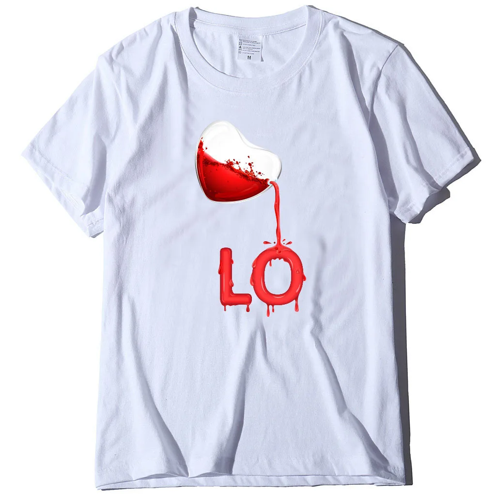 King Queen Couples T Shirt Pour Heart Print Couple Tshirt Summer Fashion Woman T-shirt Casual O-Neck Tops Lovers Tee Shirt