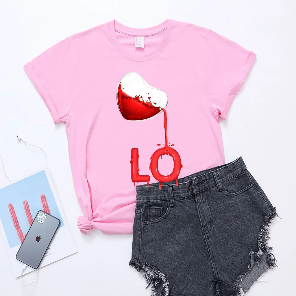 King Queen Couples T Shirt Pour Heart Print Couple Tshirt Summer Fashion Woman T-shirt Casual O-Neck Tops Lovers Tee Shirt