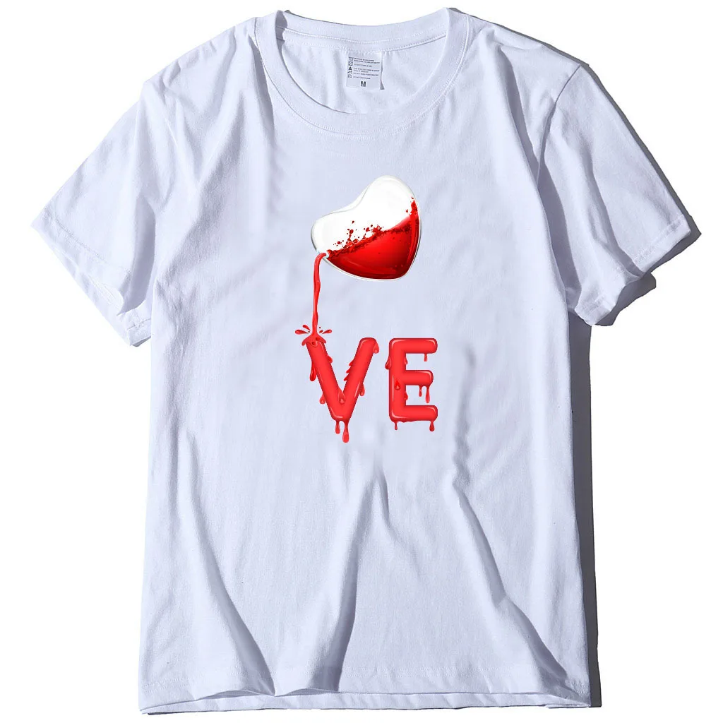 King Queen Couples T Shirt Pour Heart Print Couple Tshirt Summer Fashion Woman T-shirt Casual O-Neck Tops Lovers Tee Shirt