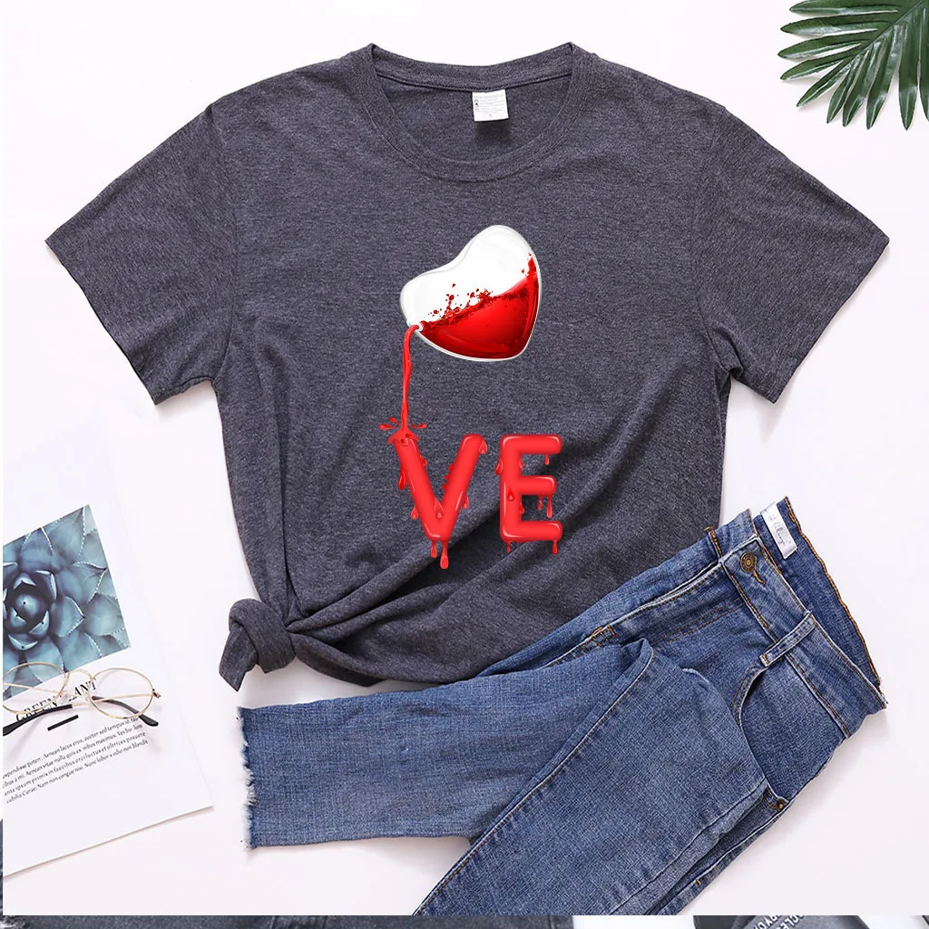 King Queen Couples T Shirt Pour Heart Print Couple Tshirt Summer Fashion Woman T-shirt Casual O-Neck Tops Lovers Tee Shirt