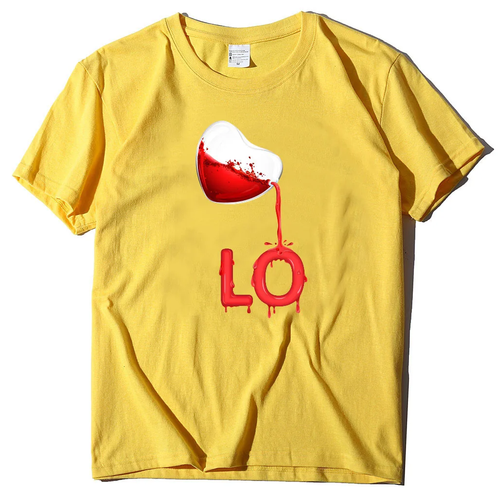 King Queen Couples T Shirt Pour Heart Print Couple Tshirt Summer Fashion Woman T-shirt Casual O-Neck Tops Lovers Tee Shirt