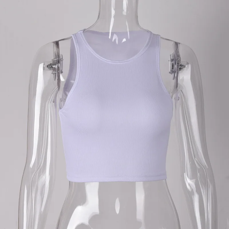 2025 Summer Slim Render Short Top Sexy Women Sleeveless O Croptops Tank Tops Solid Black/White Crop Vest Tops Wholesale
