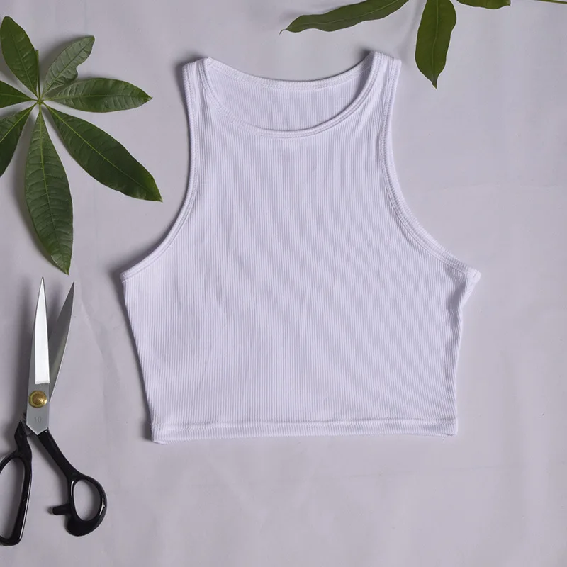 2025 Summer Slim Render Short Top Sexy Women Sleeveless O Croptops Tank Tops Solid Black/White Crop Vest Tops Wholesale
