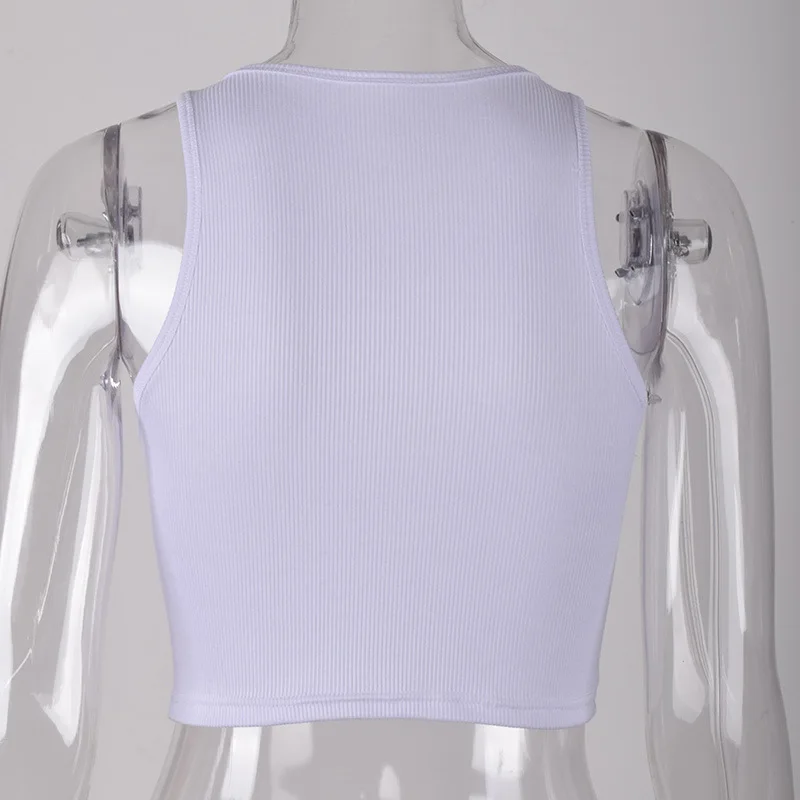 2025 Summer Slim Render Short Top Sexy Women Sleeveless O Croptops Tank Tops Solid Black/White Crop Vest Tops Wholesale