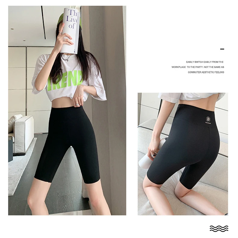 BIVIGAOS Summer Thin Sun Printed Sharkskin Cycling Shorts Women's Korean Slim High Waist Biker Shorts Sexy Sports Casual Shorts