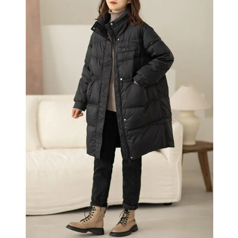 Down Jacket Women's 2022 Winter Leisure Medium Long Loose Korean Warm White Duck Down Jacket Winter Coat Women Jackets for Women