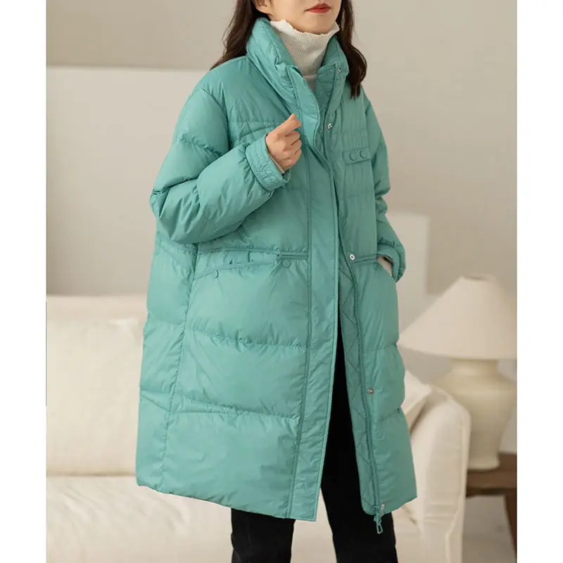 Down Jacket Women's 2022 Winter Leisure Medium Long Loose Korean Warm White Duck Down Jacket Winter Coat Women Jackets for Women