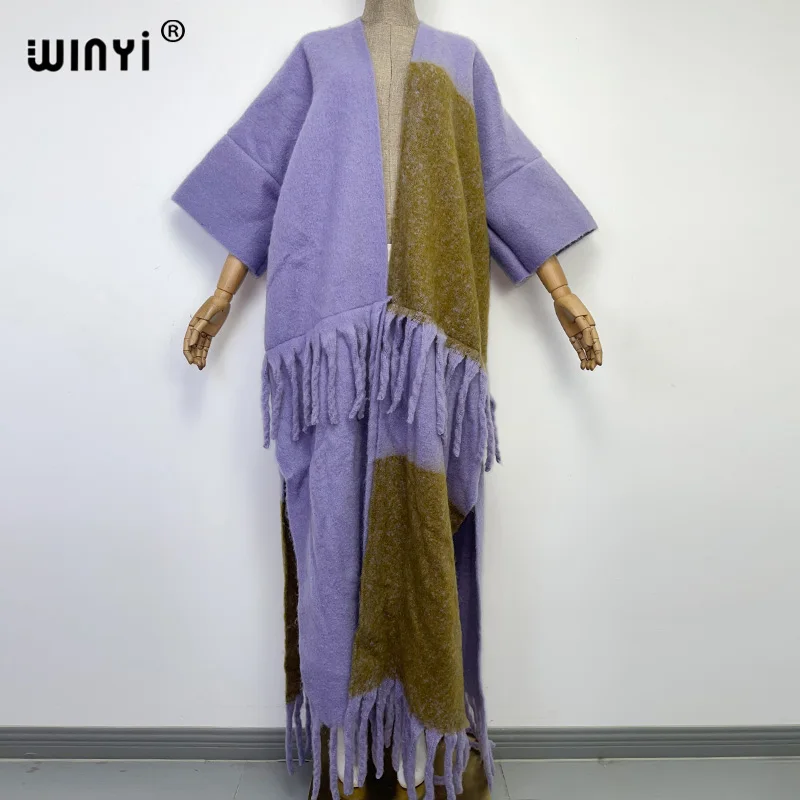 WINYI New Africa Winter Women Tassel Cardigan Coat Loose Christmas Dress Robe Longue Thick Warm Free Size Orange Printing Kaftan