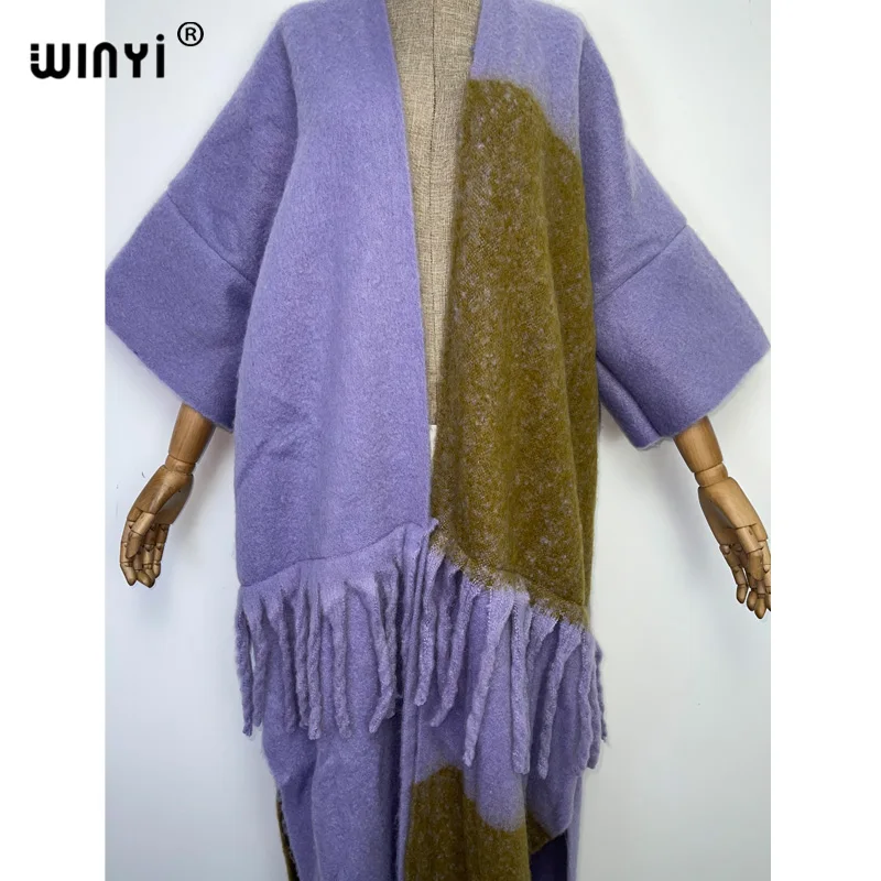 WINYI New Africa Winter Women Tassel Cardigan Coat Loose Christmas Dress Robe Longue Thick Warm Free Size Orange Printing Kaftan