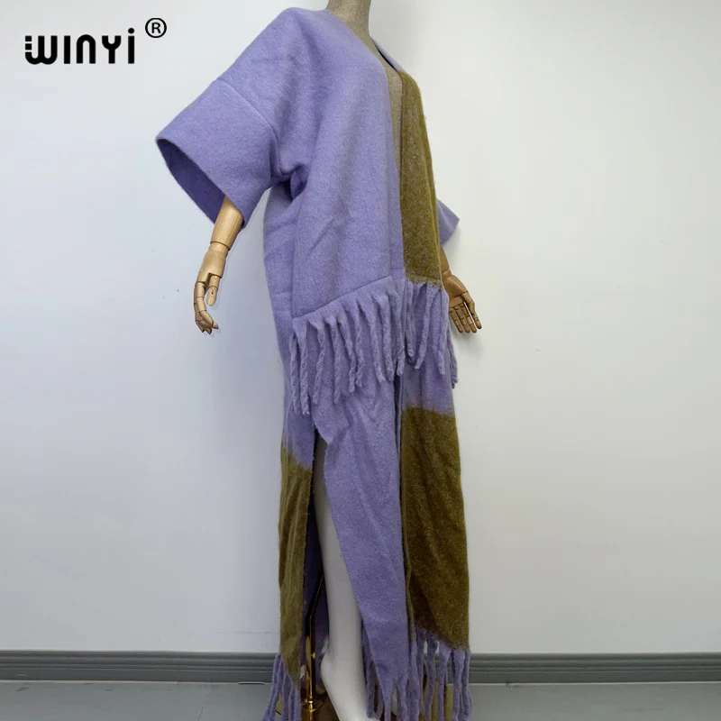WINYI New Africa Winter Women Tassel Cardigan Coat Loose Christmas Dress Robe Longue Thick Warm Free Size Orange Printing Kaftan
