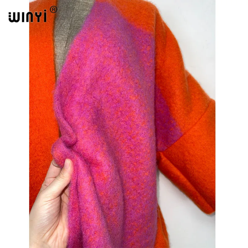 WINYI New Africa Winter Women Tassel Cardigan Coat Loose Christmas Dress Robe Longue Thick Warm Free Size Orange Printing Kaftan