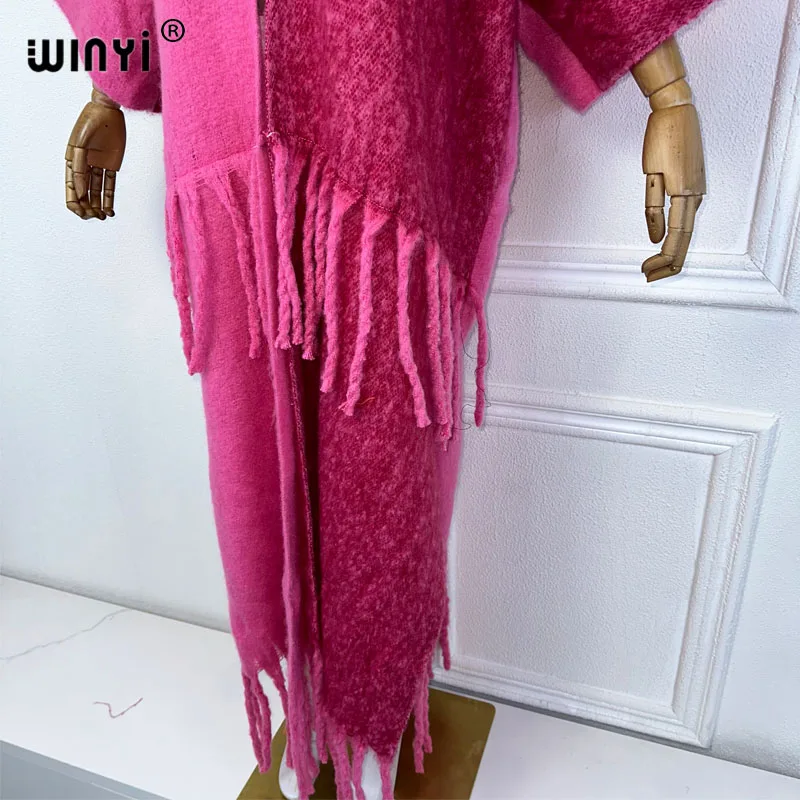 WINYI New Africa Winter Women Tassel Cardigan Coat Loose Christmas Dress Robe Longue Thick Warm Free Size Orange Printing Kaftan