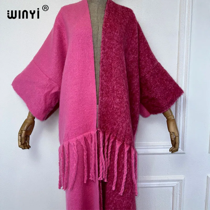 WINYI New Africa Winter Women Tassel Cardigan Coat Loose Christmas Dress Robe Longue Thick Warm Free Size Orange Printing Kaftan