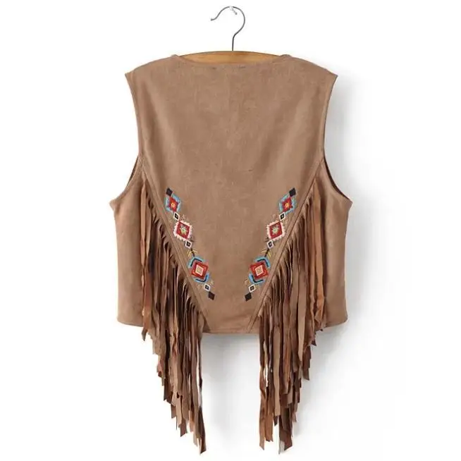 Womens Vest Embroidered With Fringe Waistcoat