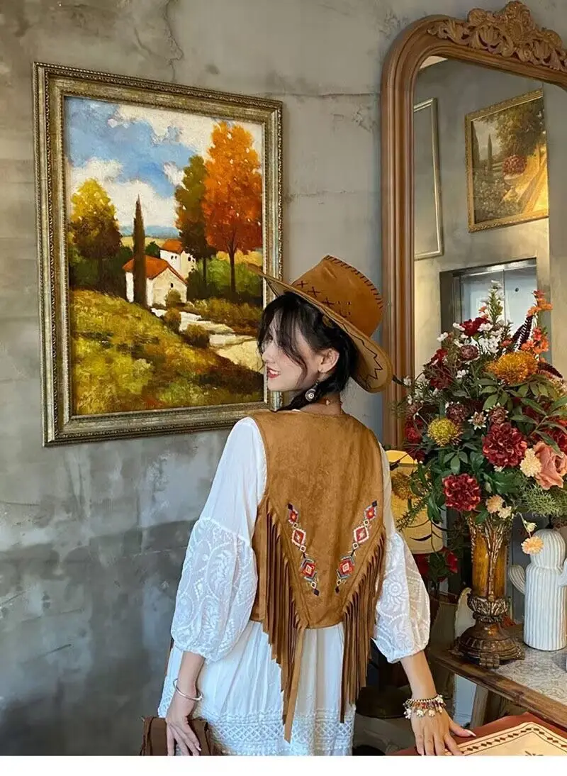 Womens Vest Embroidered With Fringe Waistcoat
