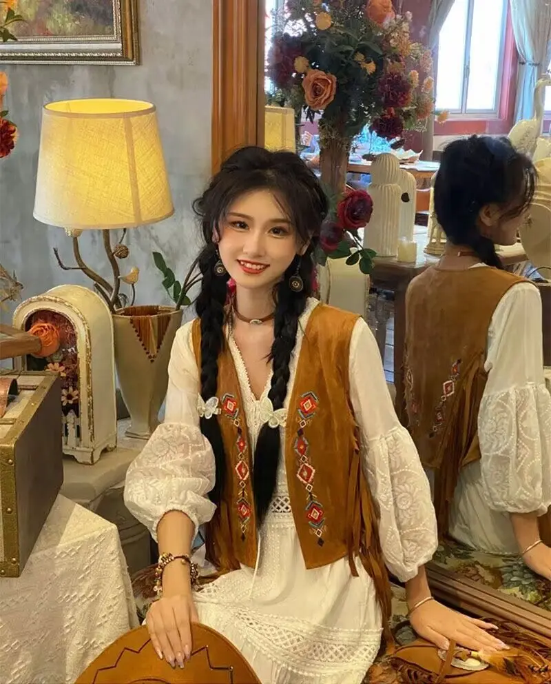 Womens Vest Embroidered With Fringe Waistcoat