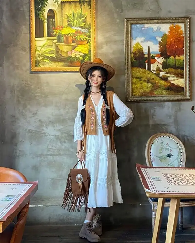 Womens Vest Embroidered With Fringe Waistcoat