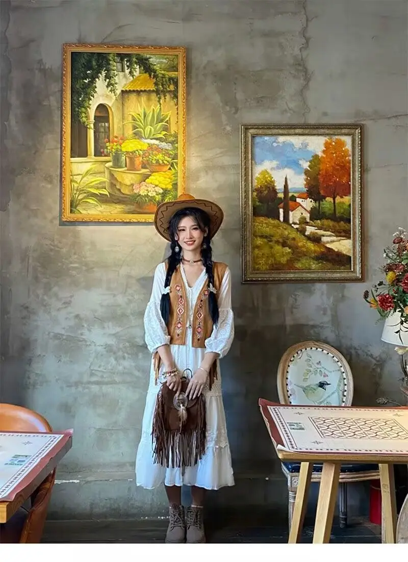 Womens Vest Embroidered With Fringe Waistcoat