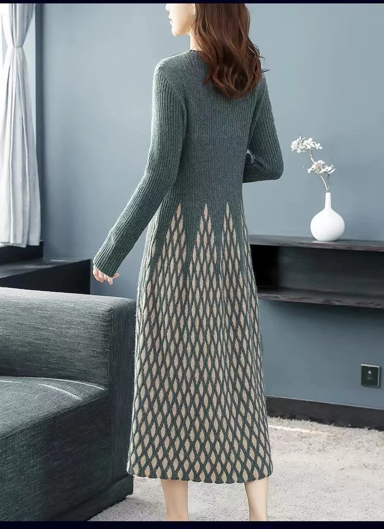 New Fashion 2024 Women Autumn Winter Long Sweater Pullovers Warm Knitted Sweaters Dress Pullover Lady O Neck Women s1376