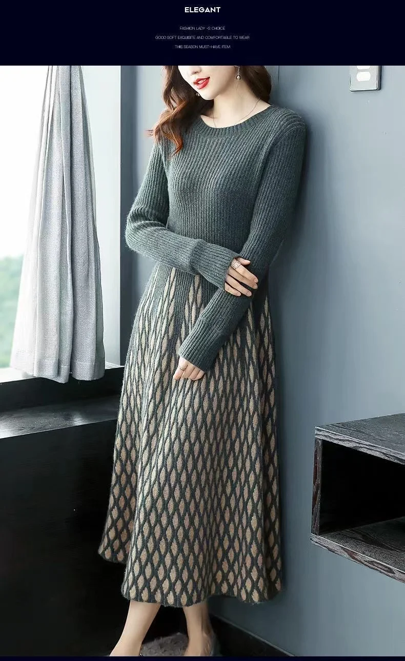 New Fashion 2024 Women Autumn Winter Long Sweater Pullovers Warm Knitted Sweaters Dress Pullover Lady O Neck Women s1376