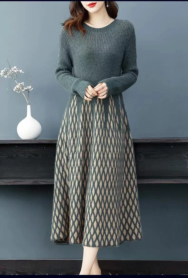 New Fashion 2024 Women Autumn Winter Long Sweater Pullovers Warm Knitted Sweaters Dress Pullover Lady O Neck Women s1376