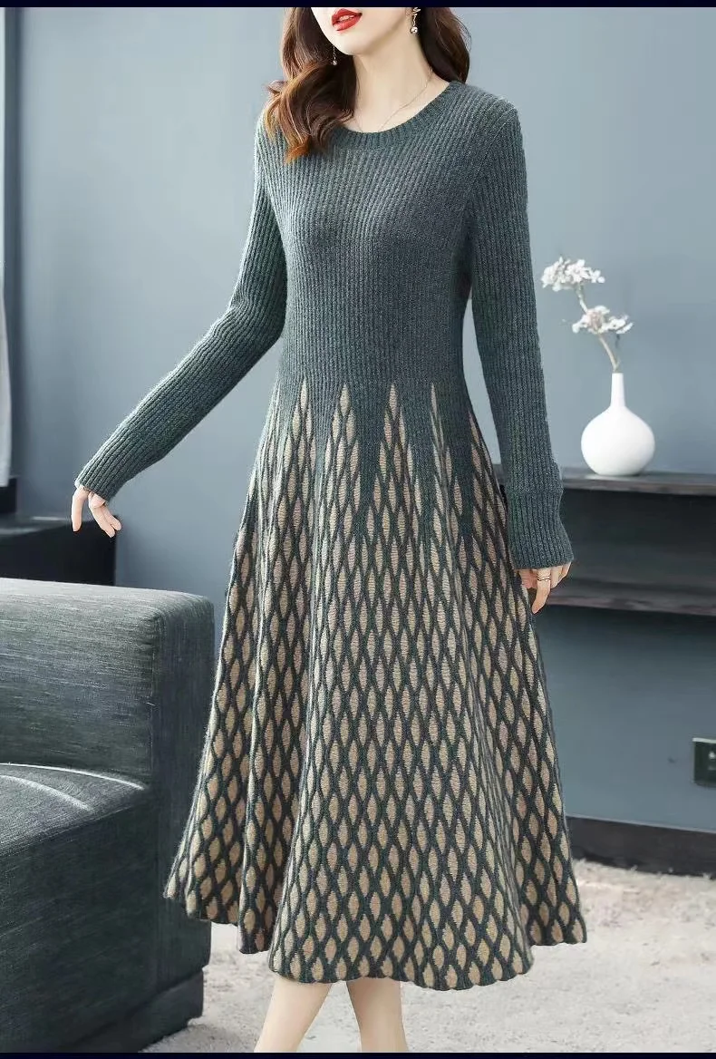New Fashion 2024 Women Autumn Winter Long Sweater Pullovers Warm Knitted Sweaters Dress Pullover Lady O Neck Women s1376
