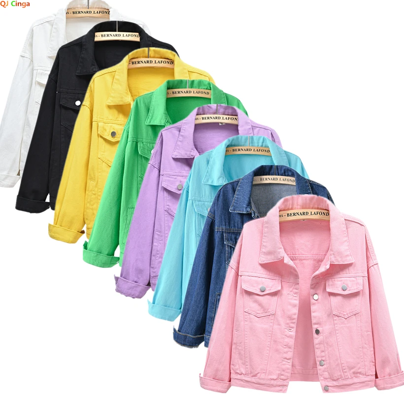 2026 New Women's Blue Denim Jacket Single-breasted Lapel Coat Fashion Casual Tops Green Black Red Outerwear Female Overcoat