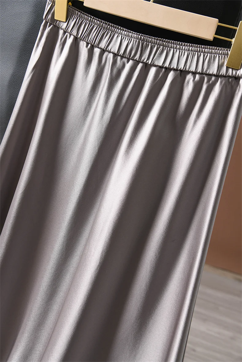 Elegant Glossy Acetic Acid Satin Skirt for Women Mid-Length Slim A-Line Maternity Style Spring Autumn New 6XL Sizes Available